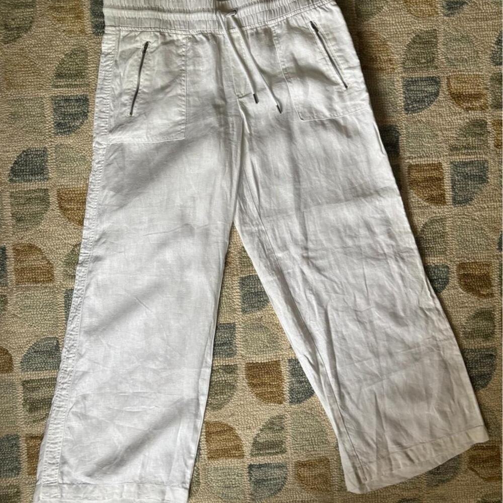 Athleta White Linen Pants Cabo Wide-Leg Resort Coastal Tomato Girl